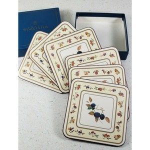 Vintage Royal Worcester Evesham Coasters Fruit Cork-Back With Box Set of 6 New